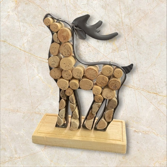 Pink Zebra Cork Wood Metal Deers 8.25"x5.75x2" Primitive Rustic set of 2 - Picture 3 of 10